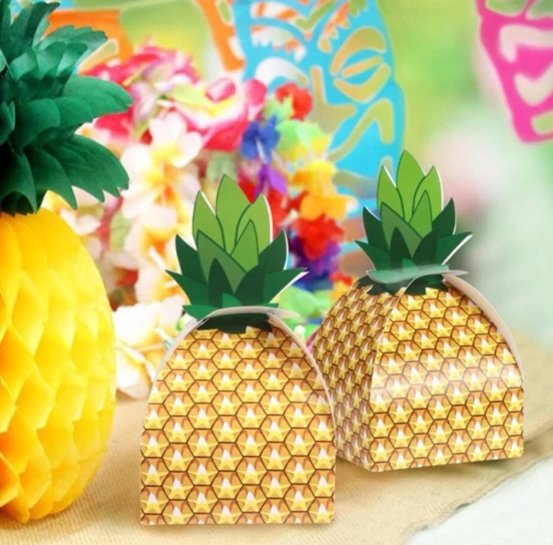 12 pack of Pineapple Treat Favor Boxes Luau Party Favors Tropical Beach Summer Theme