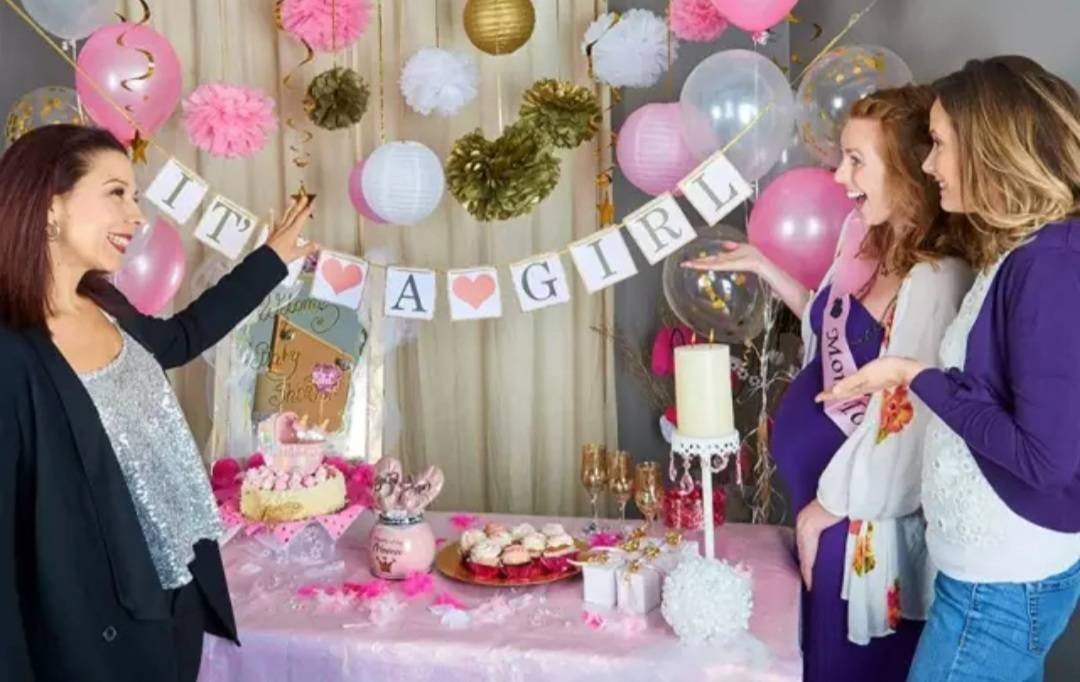 Baby Shower Party Pack Bundle Mom To Be Sash Hanging Tissue Pom Poms Pink or Blue Balloons Its a Girl or Its a Boy Party Decorations