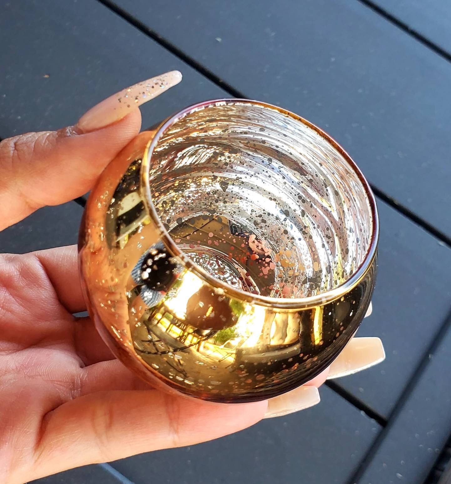 Set of 12 Mercury Glass Speckled Votive Round Candle Holders for Weddings Birthdays Table Home Decor