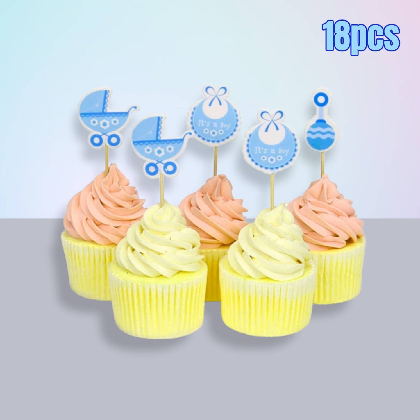 18pcs Cupcake Picks for Babyshower Its A Girl Pink or Its A Boy Blue Cake Toppers Cupcake Decorations