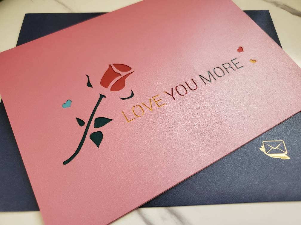 Pop-up 3D "Love You More" Blank Greeting Card with Envelope Love Card