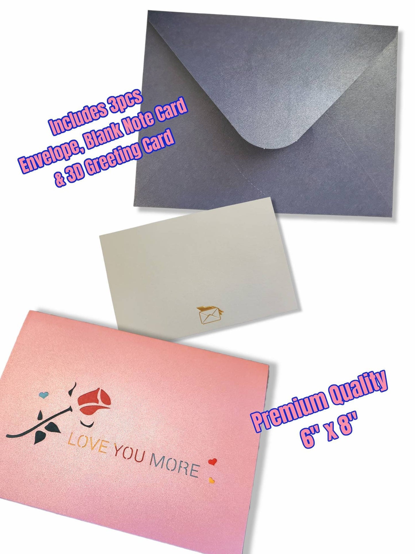 Pop-up 3D "Love You More" Blank Greeting Card with Envelope Love Card