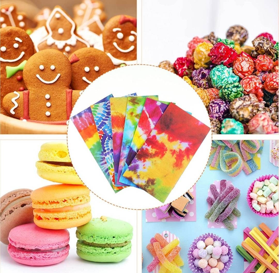 Pack of 12 Premium Quality Kraft Paper Tie Dye Favor Goodies Party Bags for Treats Candy Cookies
