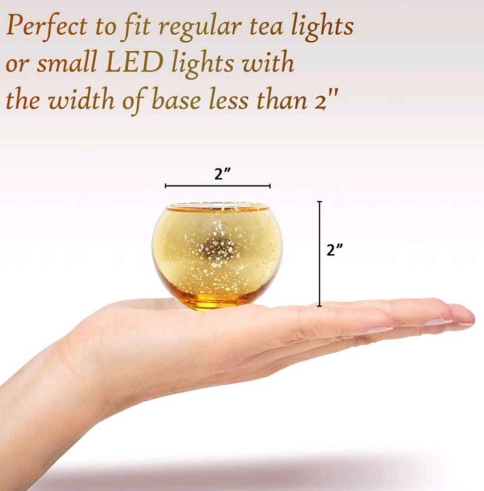 Set of 12 Mercury Glass Speckled Votive Round Candle Holders for Weddings Birthdays Table Home Decor