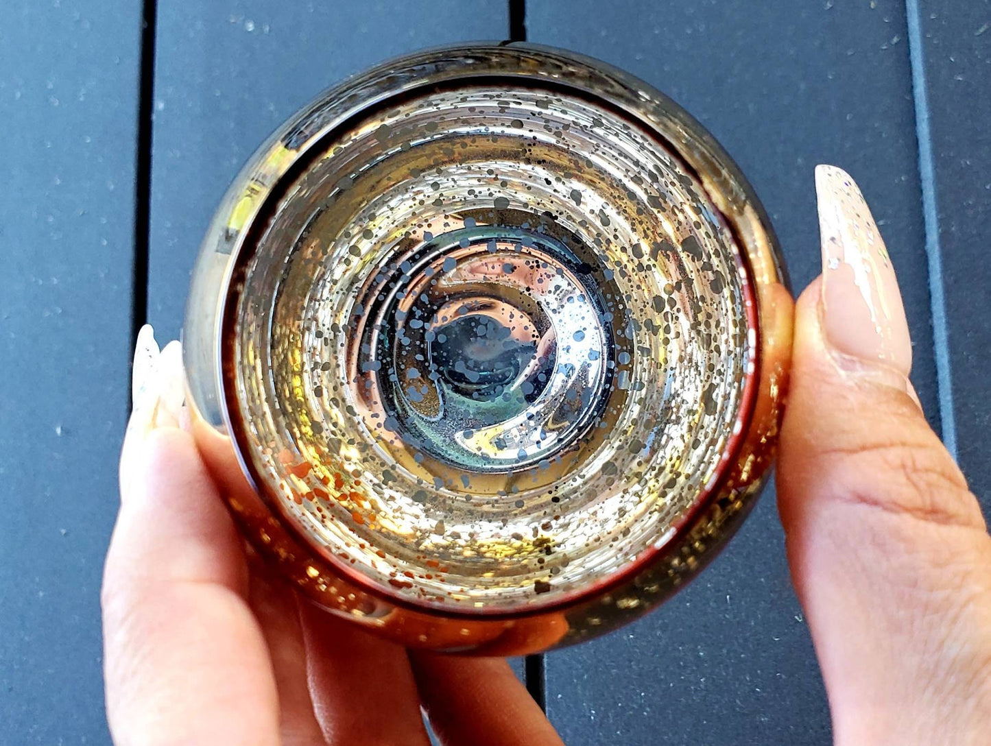 Set of 12 Mercury Glass Speckled Votive Round Candle Holders for Weddings Birthdays Table Home Decor