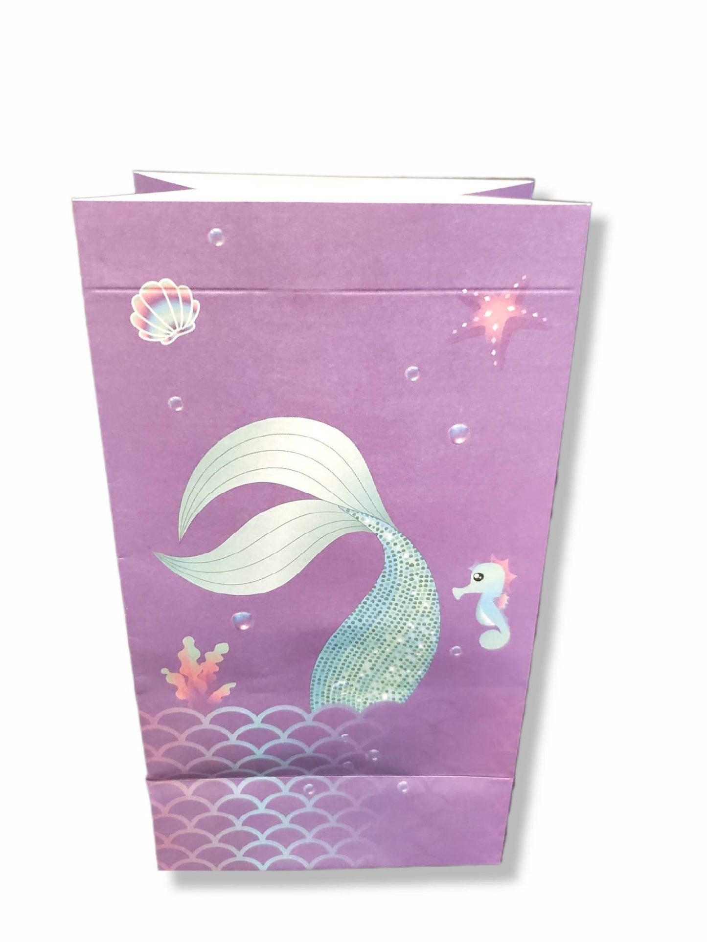 Pack of 12 Mermaid Premium Quality Kraft Paper Goodies Party Favor Bags with Stickers for Treats Candy Cookies