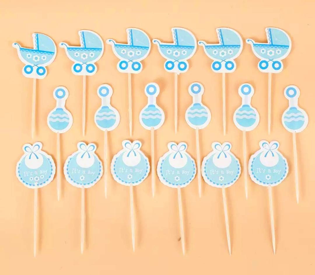 18pcs Cupcake Picks for Babyshower Its A Girl Pink or Its A Boy Blue Cake Toppers Cupcake Decorations