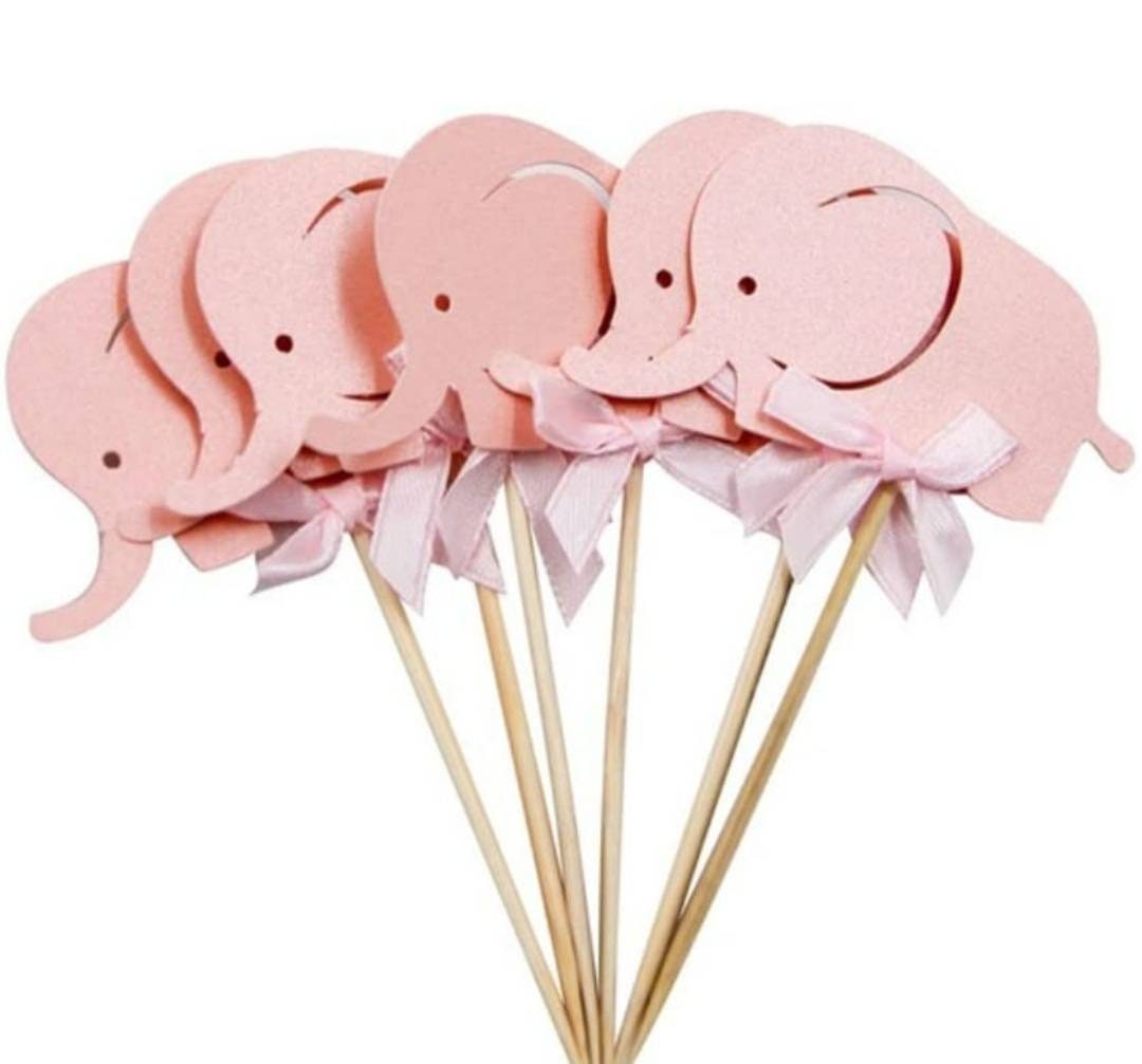 10pcs Blue or Pink Elephant Cupcake Picks Cake Toppers Babyshower Boy or Girl Cupcake Decorations