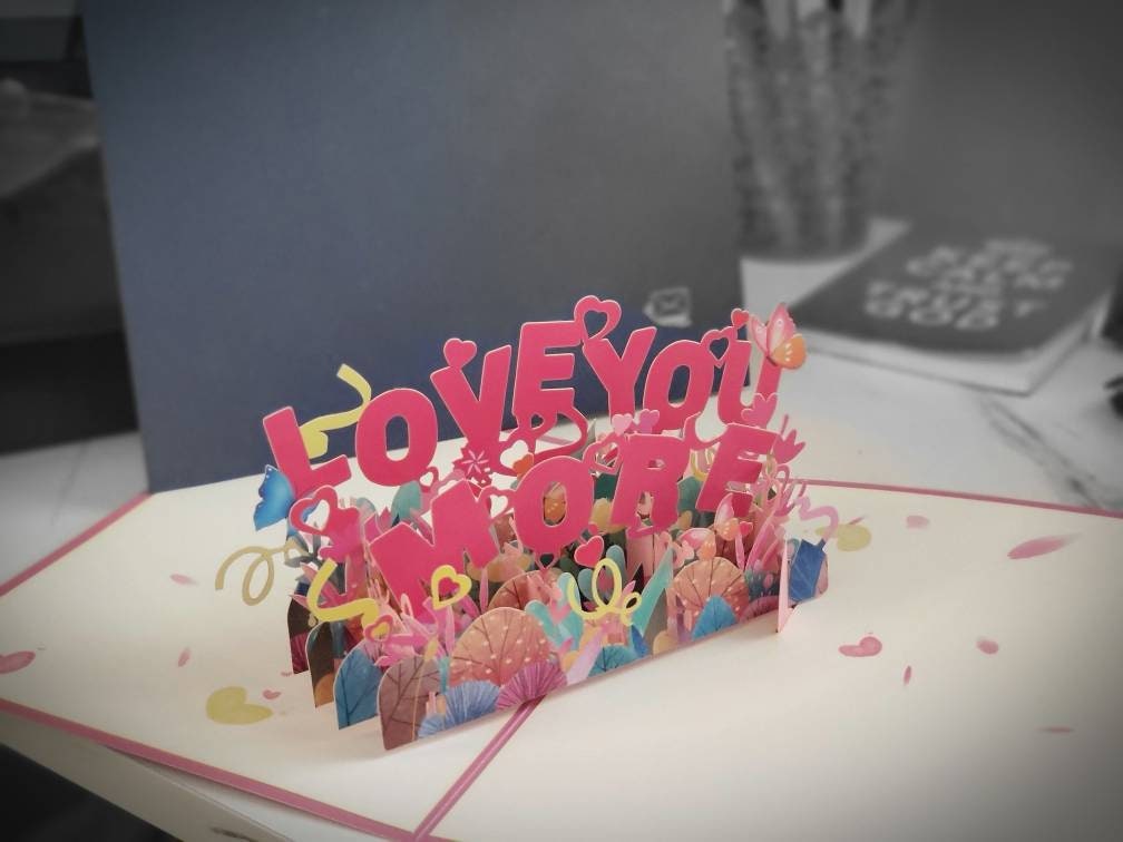 Pop-up 3D "Love You More" Blank Greeting Card with Envelope Love Card