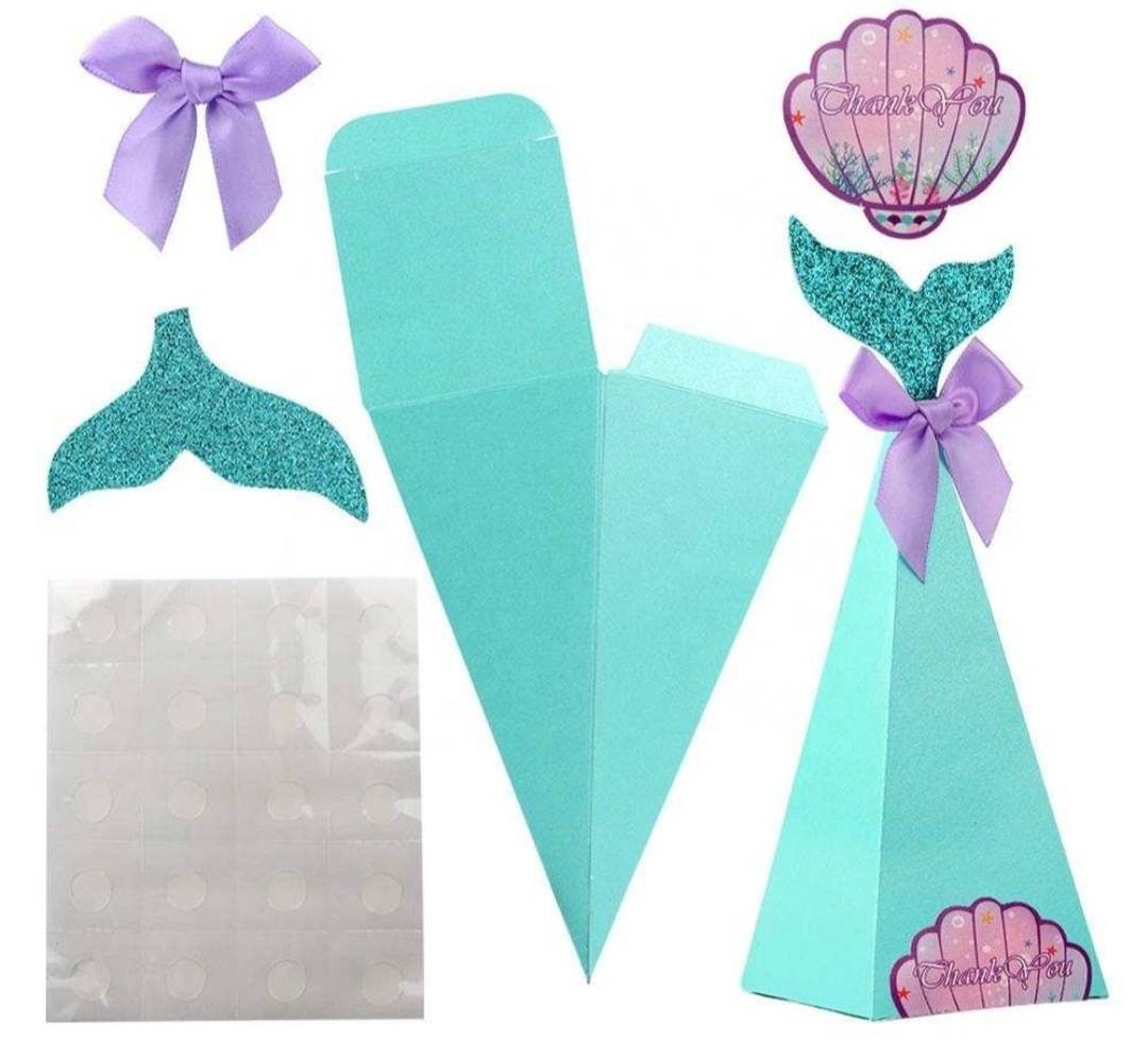 Set of 20 Mermaid Tail Party Favor Boxes with Thank You Stickers