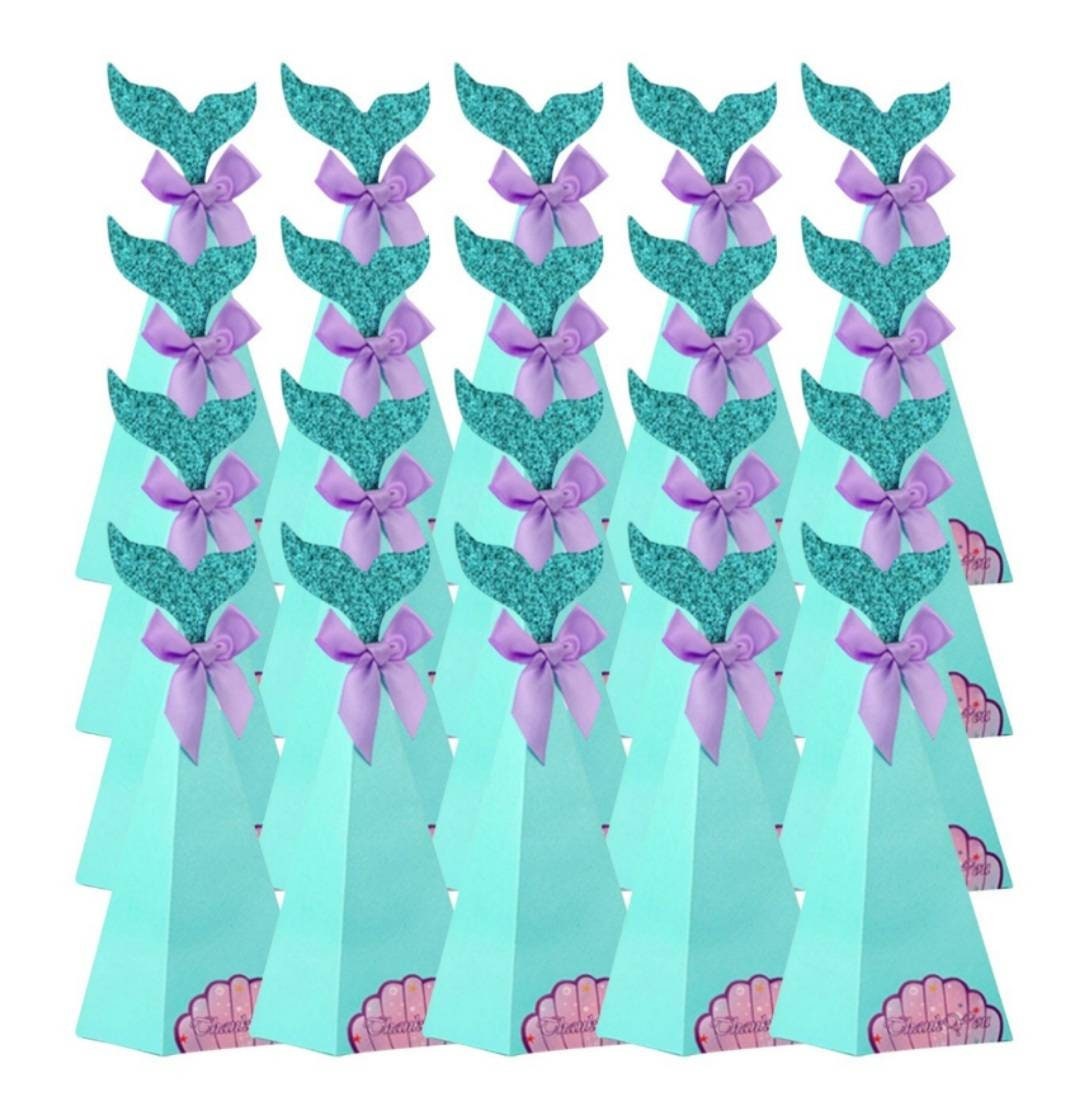 Set of 20 Mermaid Tail Party Favor Boxes with Thank You Stickers