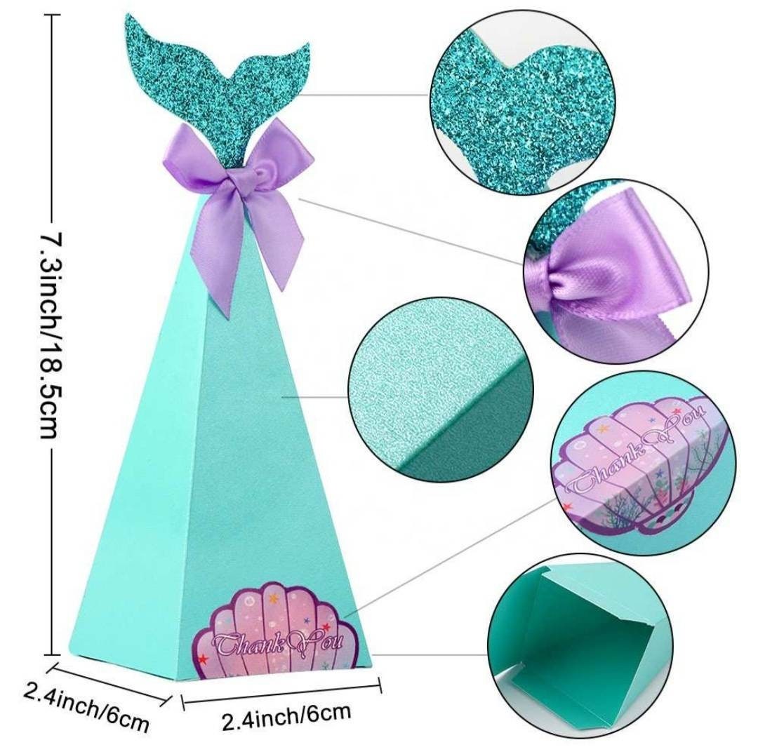 Set of 20 Mermaid Tail Party Favor Boxes with Thank You Stickers