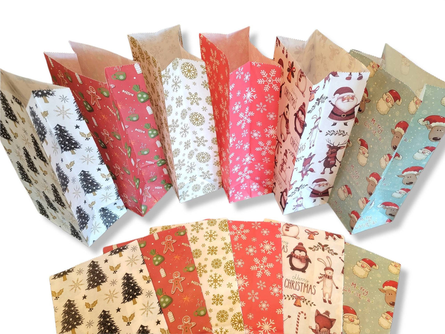 Pack of 12 Merry Christmas Kraft Paper Treat Gift Candy Party Favor Bags with Stickers