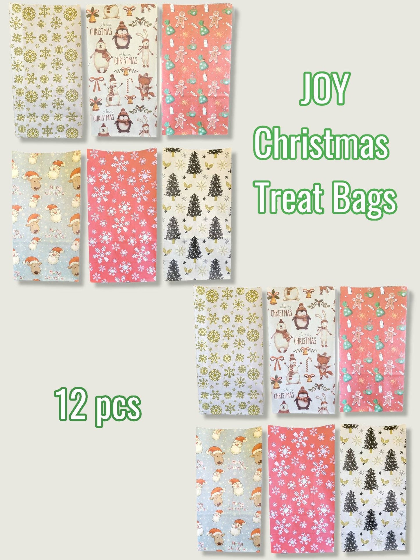 Pack of 12 Merry Christmas Kraft Paper Treat Gift Candy Party Favor Bags with Stickers