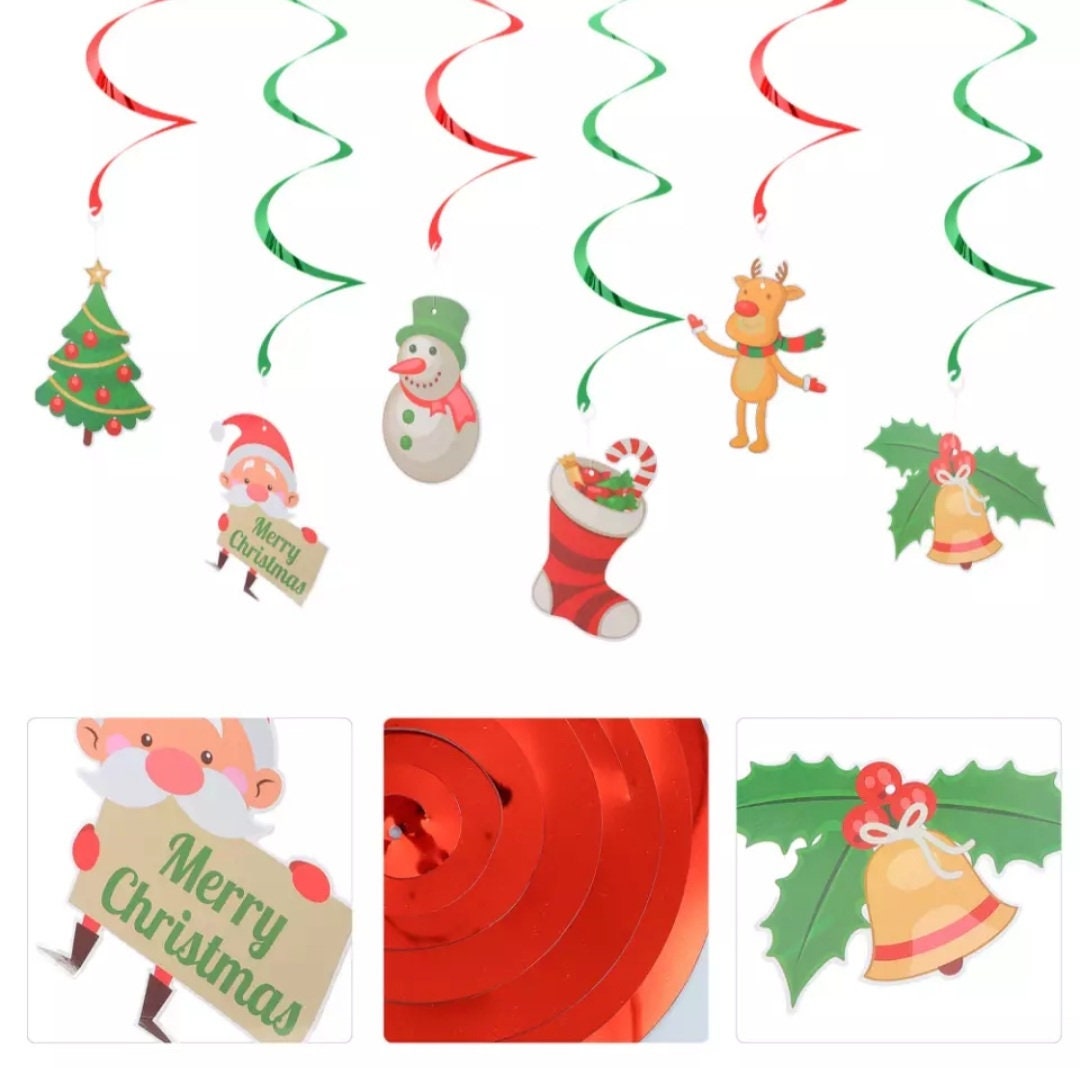 Christmas Hanging Decoration Swirls Reindeer Snowman Santa Tree Mistletoe Ornaments