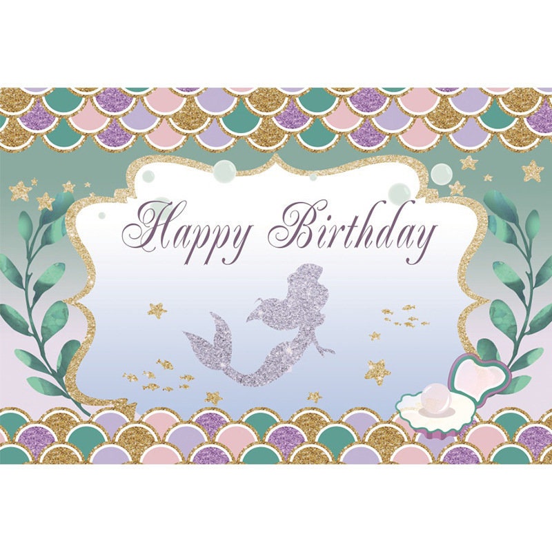 5' x 7' Mermaid Theme Happy Birthday Backdrop Photo Booth Background Hanging Vinyl Backdrop