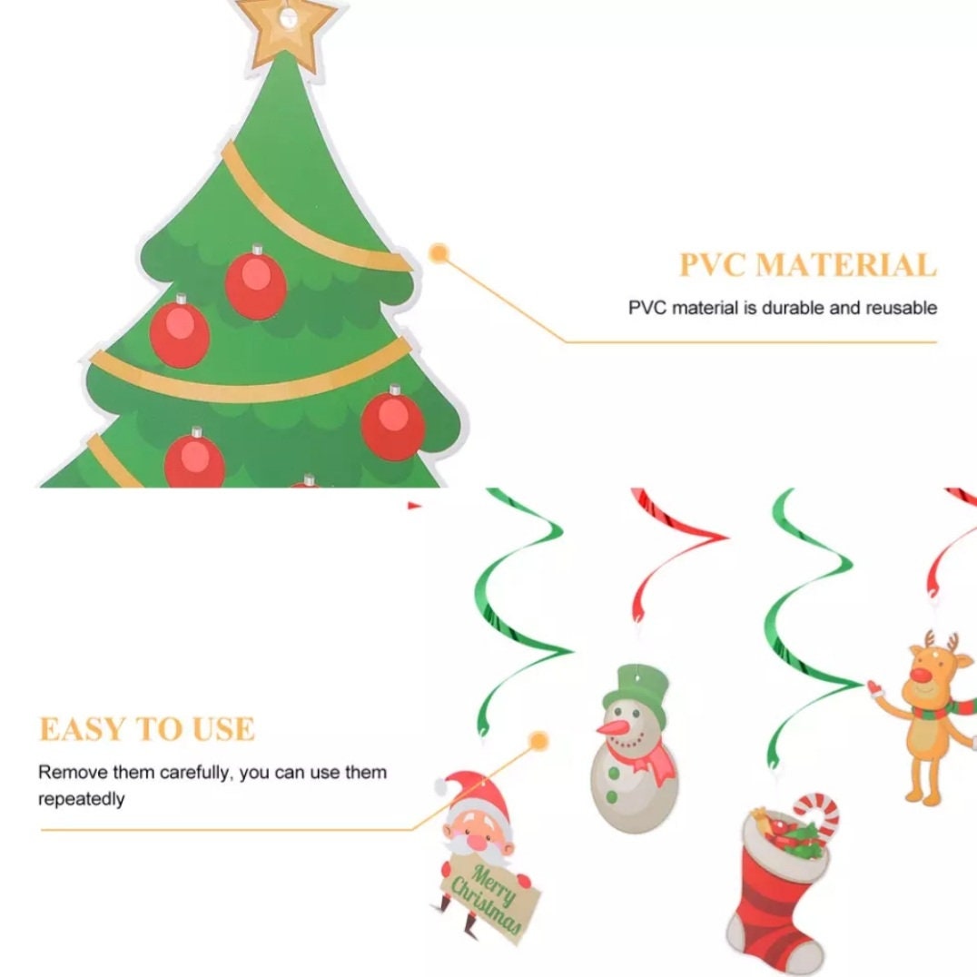 Christmas Hanging Decoration Swirls Reindeer Snowman Santa Tree Mistletoe Ornaments