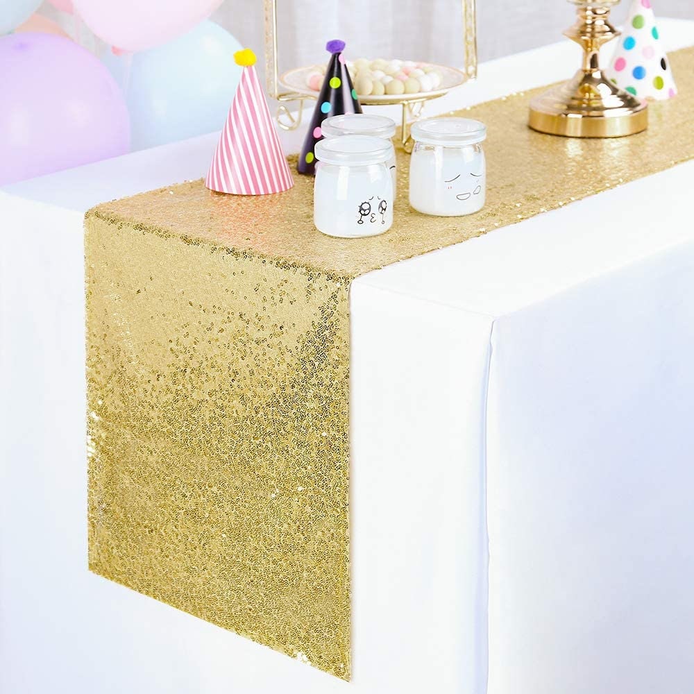 Sequin 12 x 108 inch Table Runner Glitter Sparkle Table Decoration for Birthdays Wedding Bridal Shower Baby Shower