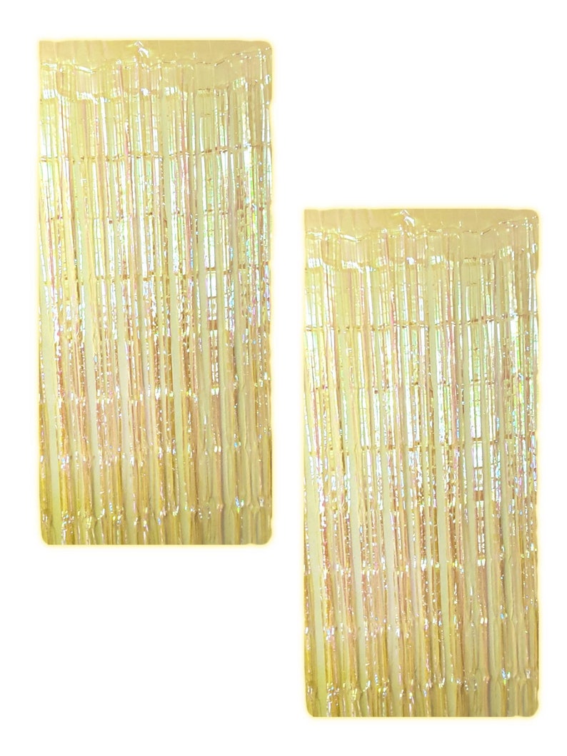 Pack of 2 Iridescent Holographic Shimmering Tinsel Fringe Curtains Party Decorations Photo Wall Backdrop Door Window Hanging Fringe Curtains