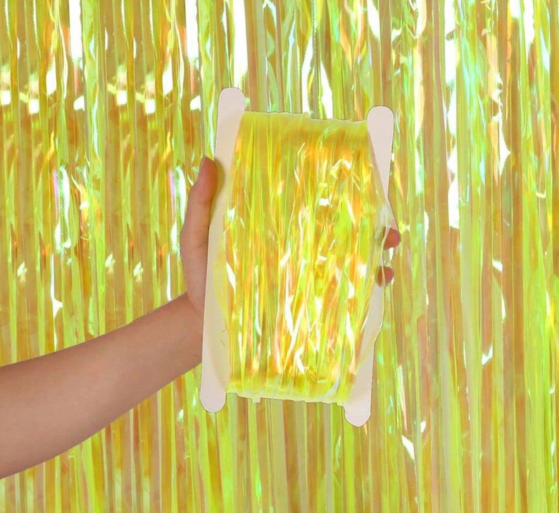 Pack of 2 Iridescent Holographic Shimmering Tinsel Fringe Curtains Party Decorations Photo Wall Backdrop Door Window Hanging Fringe Curtains