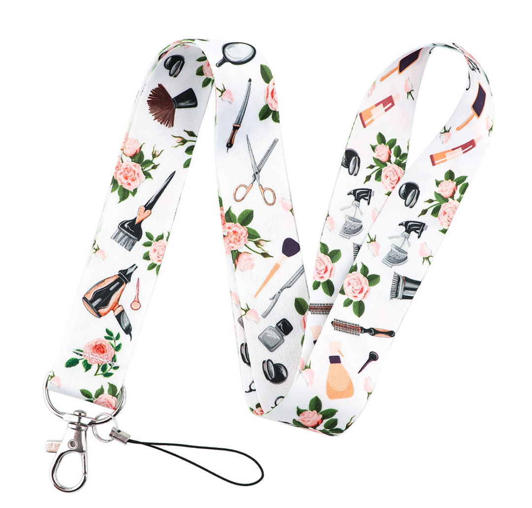 Hair Stylist Makeup Designer Neck Nylon Lanyard ID Badge Holder Keychain with Swivel Hook Metal Clasp Key Ring