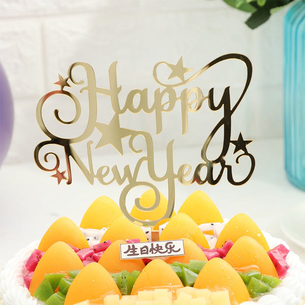 Gold Happy New Year Acrylic Cake Topper