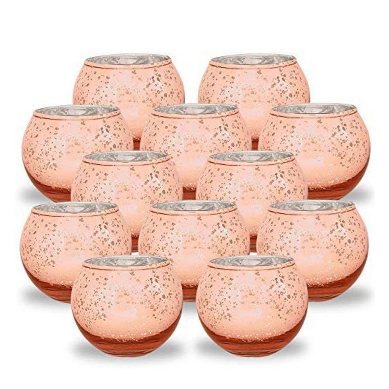 Set of 12 Mercury Glass Speckled Votive Round Candle Holders for Weddings Birthdays Table Home Decor