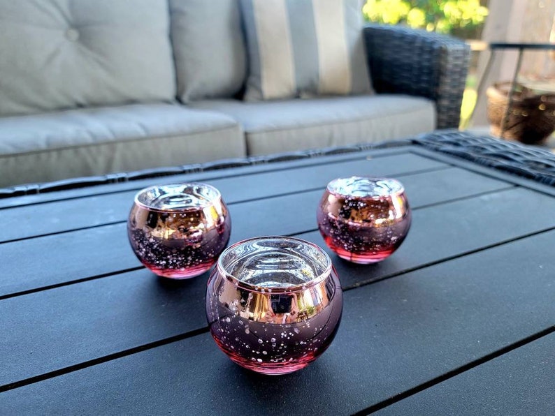 Set of 12 Mercury Glass Speckled Votive Round Candle Holders for Weddings Birthdays Table Home Decor