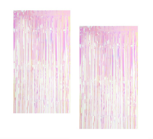 Pack of 2 Iridescent Shimmering Fringe Curtains Party Decorations Photo Wall Backdrop Door Window Self-adhesive Hanging Fringe Curtains