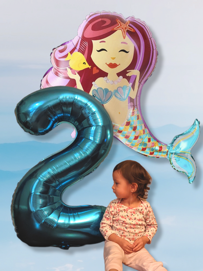 Pack of 2 Mermaid Mylar Foil Balloons - Large 38-inch Balloons - Birthday Mermaid-themed Backdrop Party Decorations