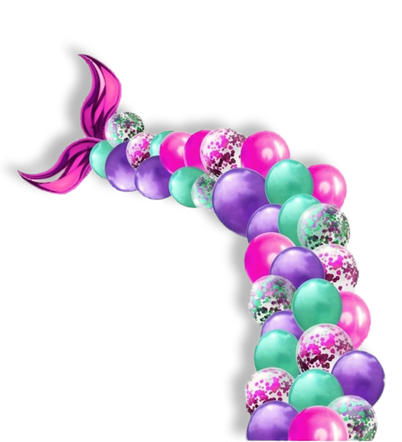 Mermaid Tail Arch Kit Purple Magenta Confetti Filled Balloons 16ft Garland 100 Glue Stickers Party Decoration