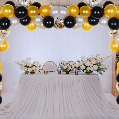 16 FT Balloon Garland Arch Kit / Black and Gold / 100 Balloons / 100 Glue Stickers