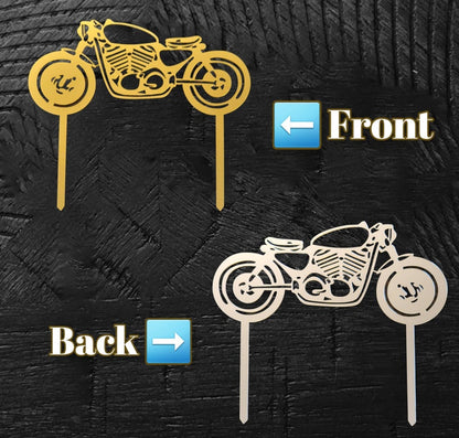 Motorcycle Acrylic 5" x 5.5" Cake Topper in Gold OR Black