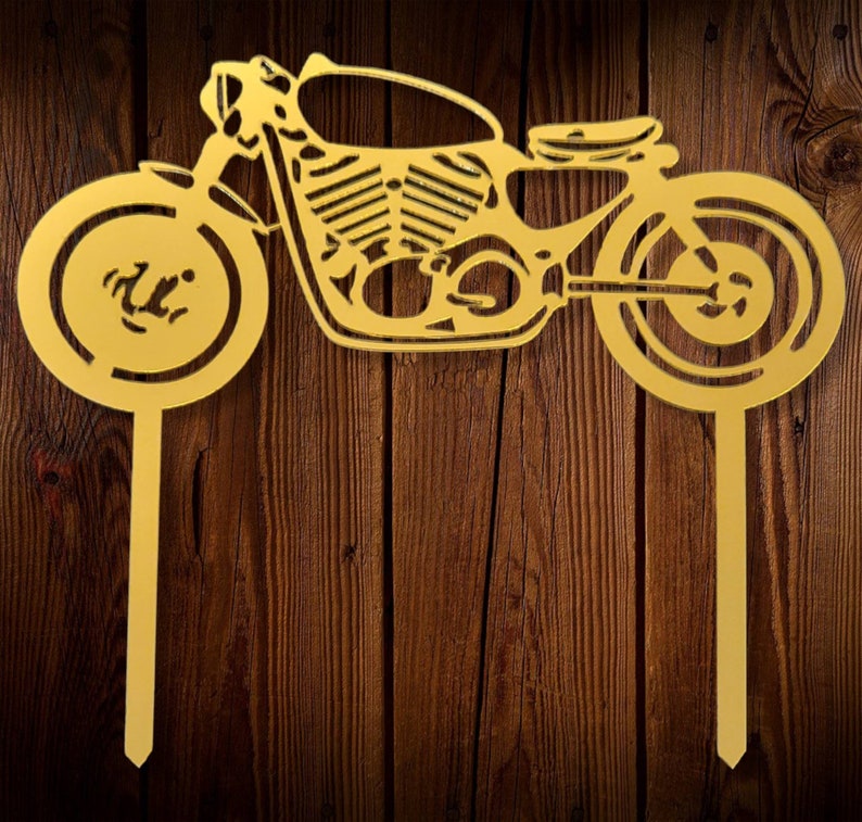 Motorcycle Acrylic 5" x 5.5" Cake Topper in Gold OR Black