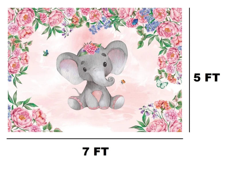 5' x 7' Baby Elephant Backdrop Photo Booth Birthday Baby Shower Gender Reveal Baby Photoshoot Background Hanging Vinyl Backdrop