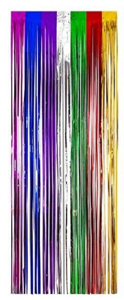 Pack of 2 Rainbow Metallic Foil Fringe Curtains for Party Decorations Photo Wall Backdrop Door Window Self-adhesive Hanging Fringe Curtains
