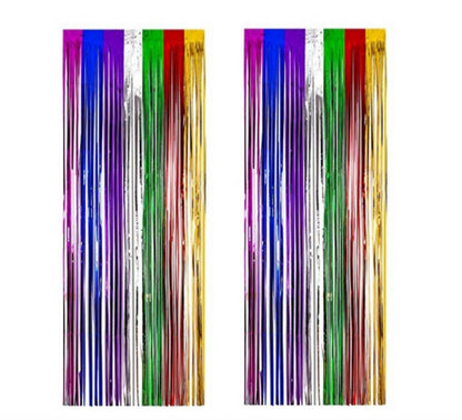 Pack of 2 Rainbow Metallic Foil Fringe Curtains for Party Decorations Photo Wall Backdrop Door Window Self-adhesive Hanging Fringe Curtains