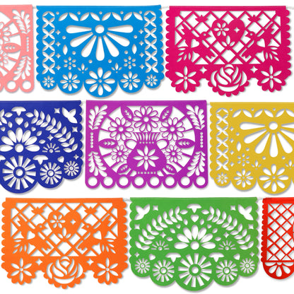 14 Ft Premium Quality Reusable Multi Color Fiesta Papel Picado Large 9 Felt Flags Hanging Mexican Banner for Photo Backdrop Party Decoration