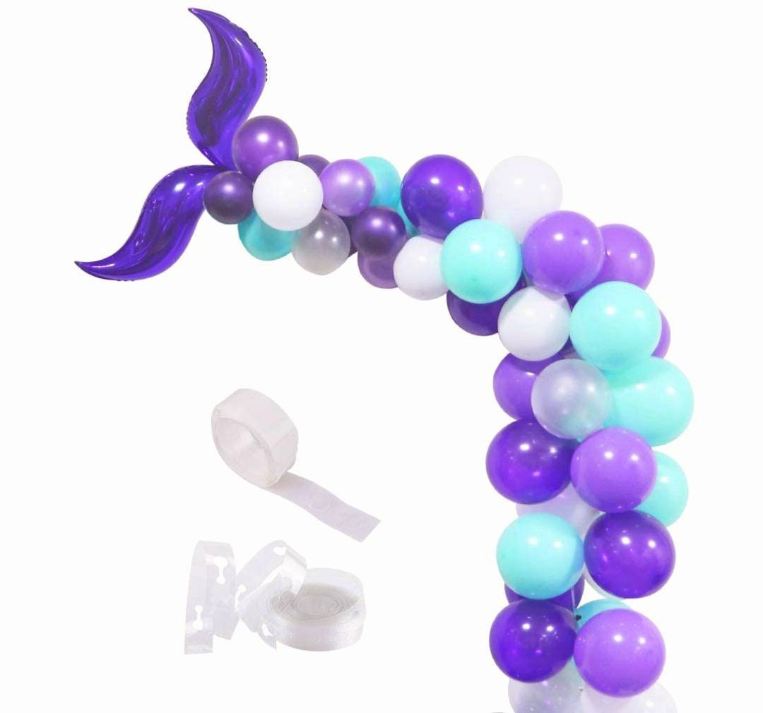 Mermaid Tail Arch Kit Purple Magenta Confetti Filled Balloons 16ft Garland 100 Glue Stickers Party Decoration