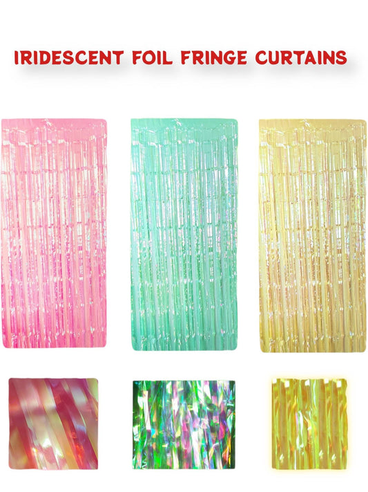 Pack of 2 Iridescent Holographic Shimmering Tinsel Fringe Curtains Party Decorations Photo Wall Backdrop Door Window Hanging Fringe Curtains