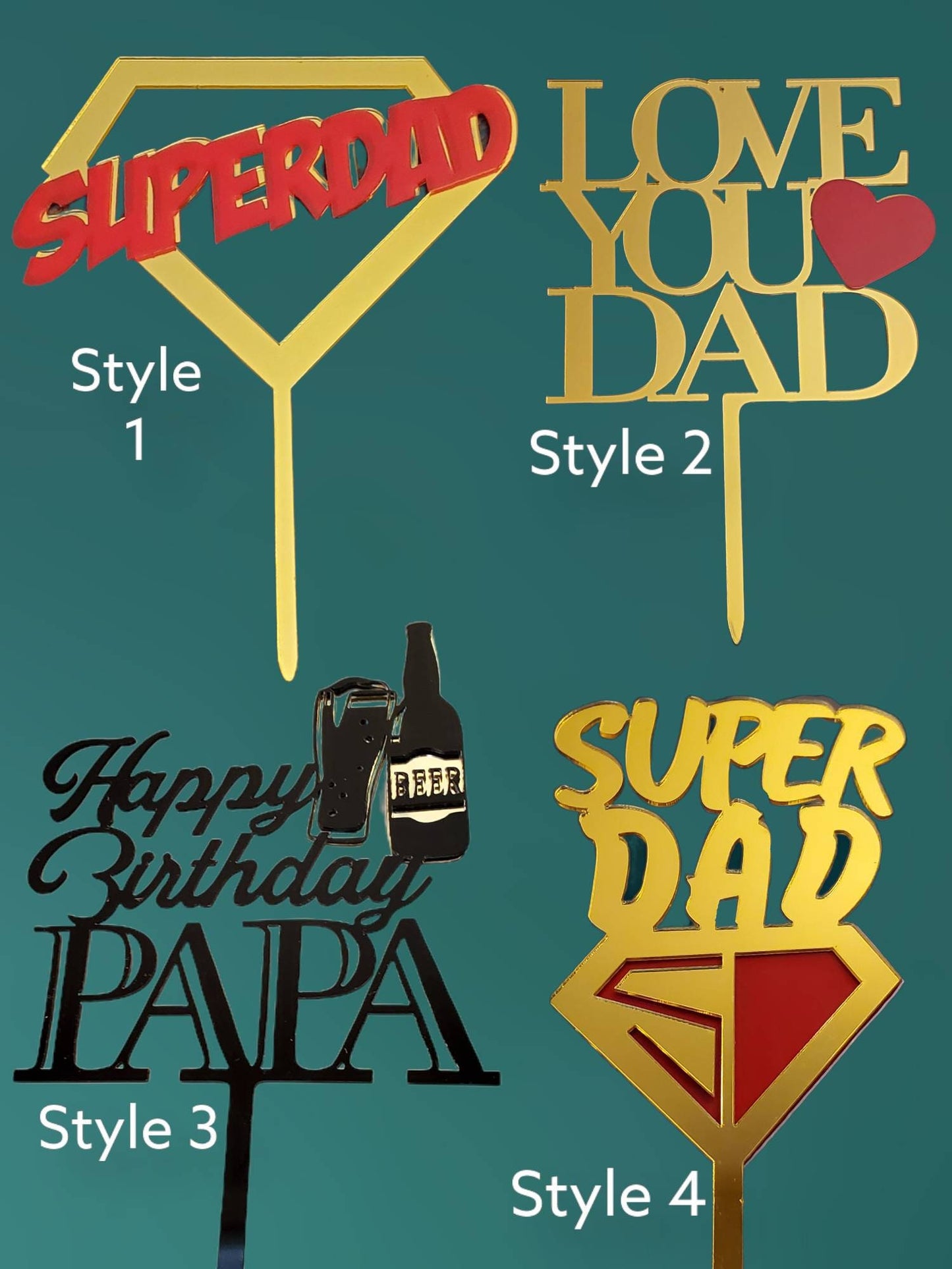 Acrylic Cupcake Picks Cake Toppers Dads Birthday Papa Grandpa Fathers Day