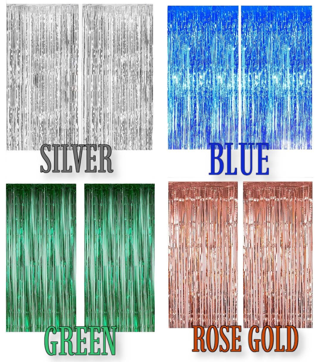 Pack of 2 Metallic Foil Fringe Curtains for Party Decorations Photo Wall Backdrop