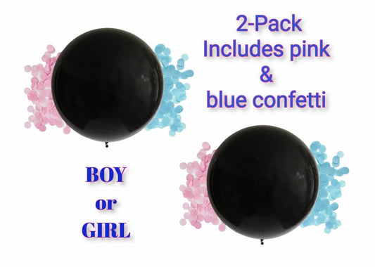 2-pack Gender Reveal 36-inch Black Balloons with Pink and Blue Confetti