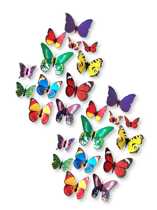 24pcs 3D Bright Color PVC Butterflies Home Office Wall Decor Magnet Stickers Scrapbook DIY Crafts Self-adhesive Butterflies