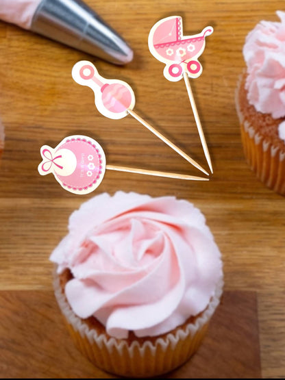 18pcs Cupcake Picks for Babyshower Its A Girl Pink or Its A Boy Blue Cake Toppers Cupcake Decorations