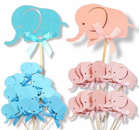 10pcs Blue or Pink Elephant Cupcake Picks Cake Toppers Babyshower Boy or Girl Cupcake Decorations