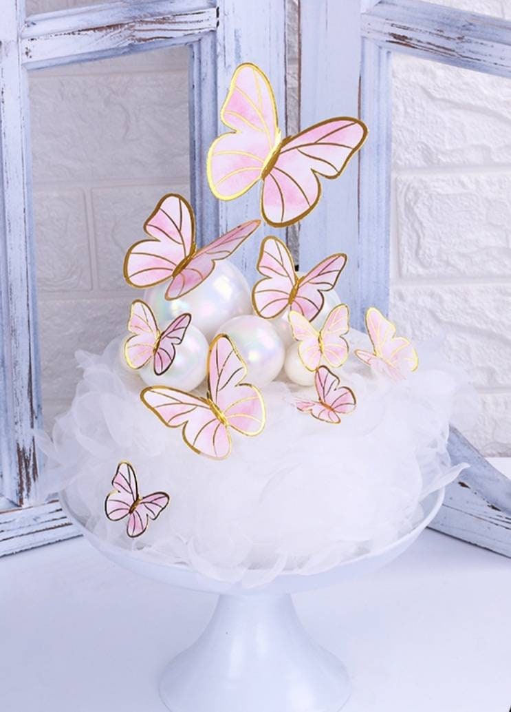 10pcs Butterflies Cake Cupcake Toppers Butterfly Decorations with Bendable Picks