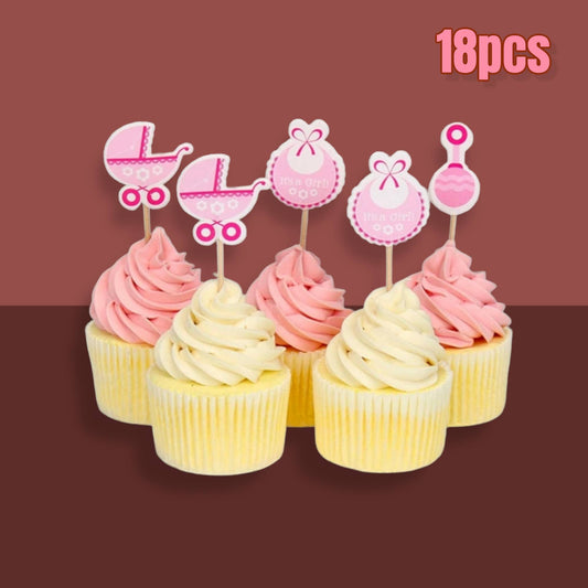 18pcs Cupcake Picks for Babyshower Its A Girl Pink or Its A Boy Blue Cake Toppers Cupcake Decorations