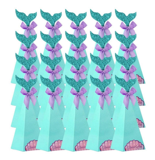 Set of 20 Mermaid Tail Party Favor Boxes with Thank You Stickers