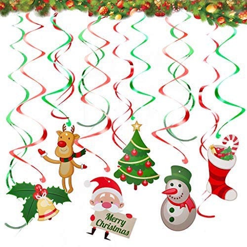 Christmas Hanging Decoration Swirls Reindeer Snowman Santa Tree Mistletoe Ornaments